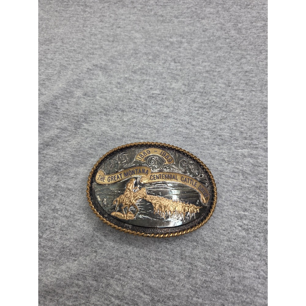 Montana Silversmiths Centennial Cattle Drive Belt Buckle 1989